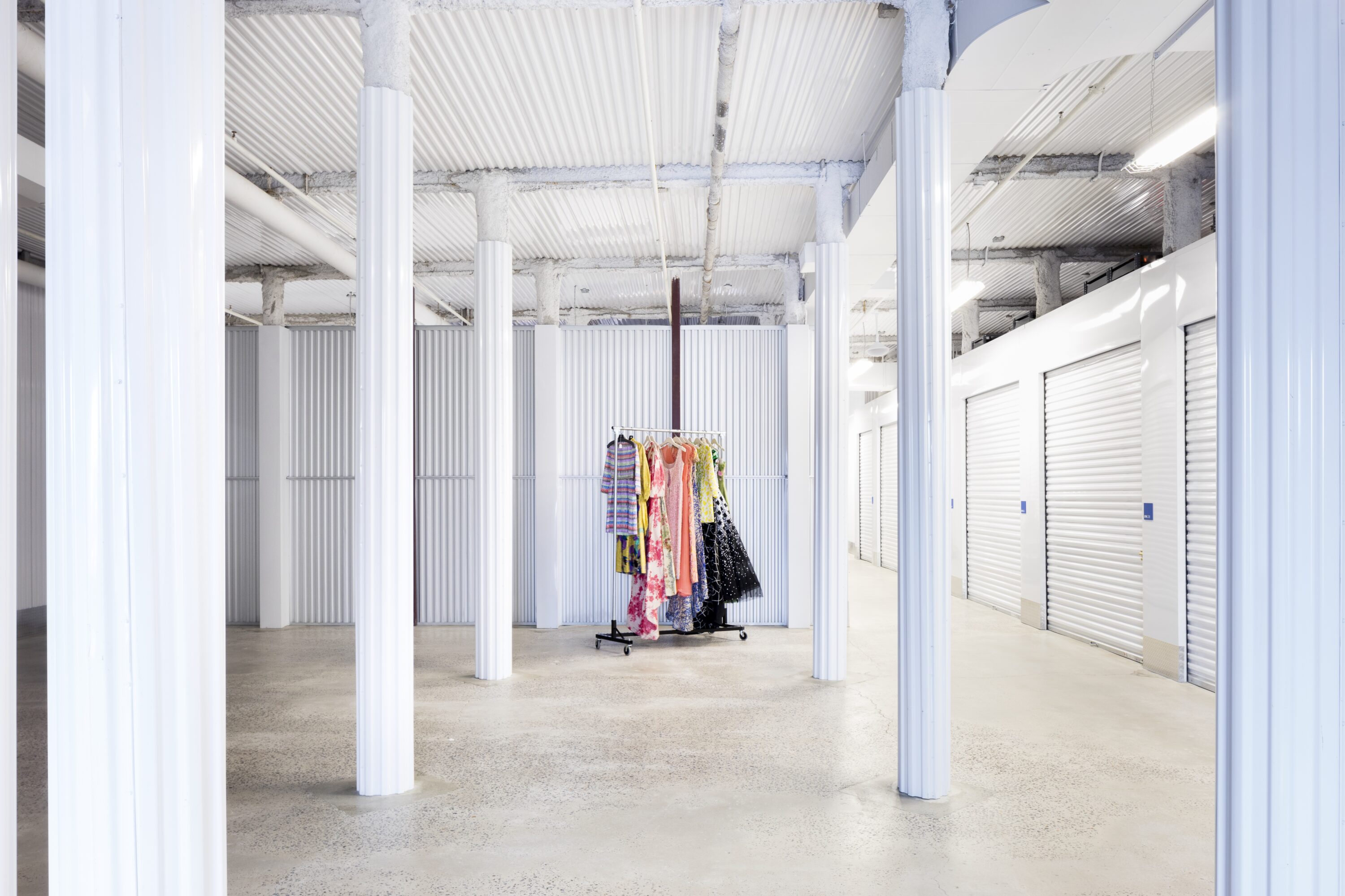 Rack of clothing at a UOVO Fashion storage facility in Florida
