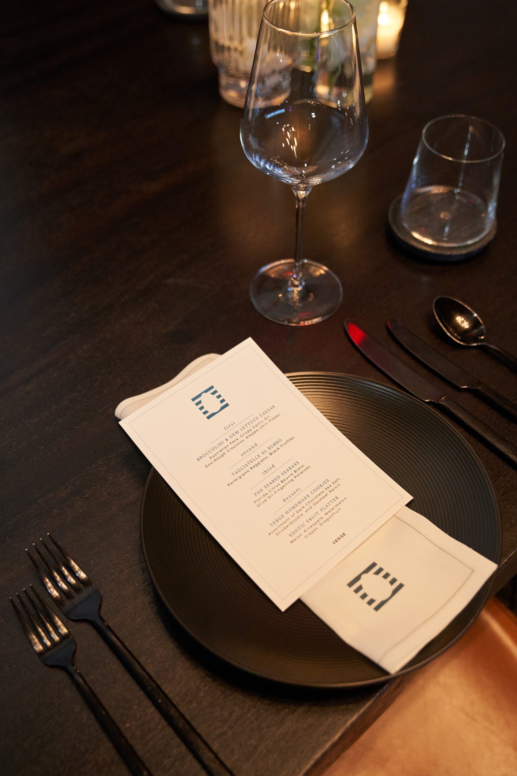 Menu and place setting from UOVO and Latin American Fashion Summit collaborative dinner event.