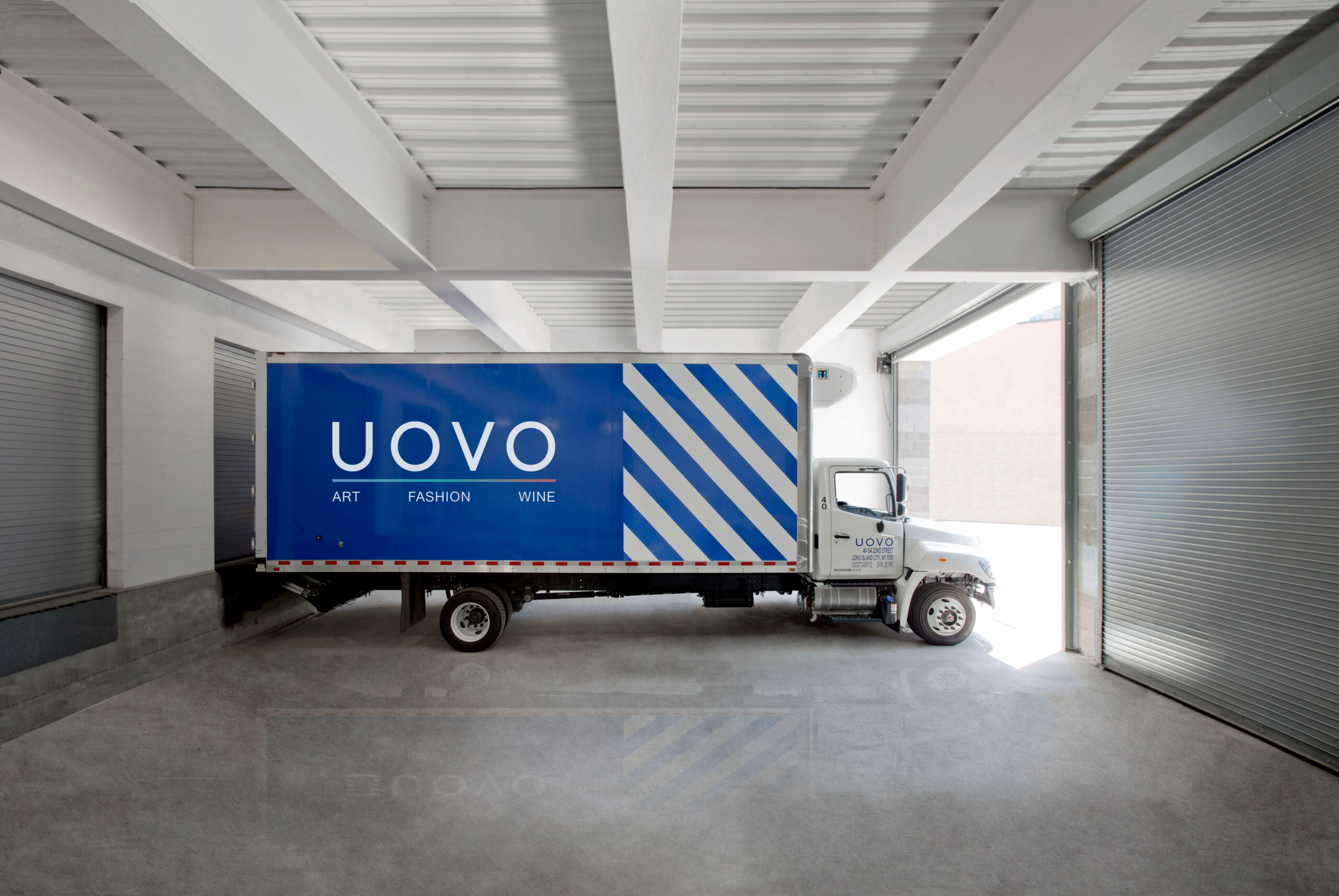 UOVO's air-ride, climate-controlled truck preparing to leave the shipping dock.