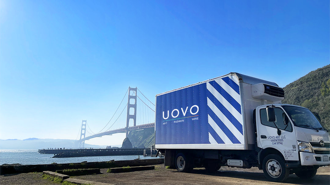 UOVO's truck parked in front of the Golden Gate Bridge