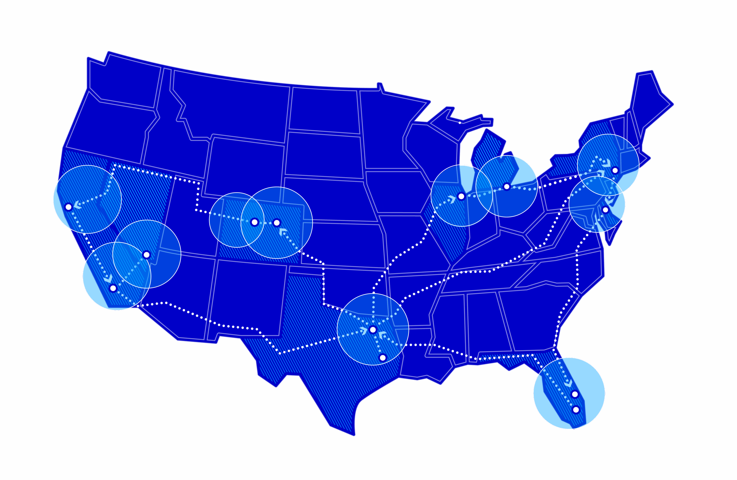 Map showcasing the different stops along the National Shuttle route.